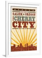 Salem, Oregon - Skyline and Sunburst Screenprint Style-Lantern Press-Framed Art Print