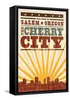 Salem, Oregon - Skyline and Sunburst Screenprint Style-Lantern Press-Framed Stretched Canvas