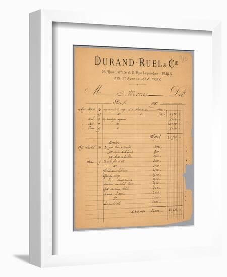 Sales Statement of Durand-Ruel Regarding Claude Monet, 1891-French-Framed Giclee Print