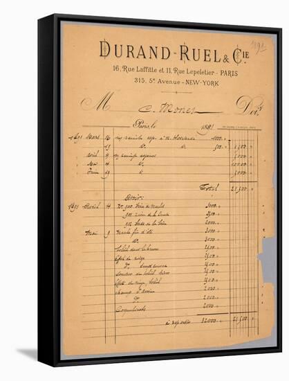 Sales Statement of Durand-Ruel Regarding Claude Monet, 1891-French-Framed Stretched Canvas