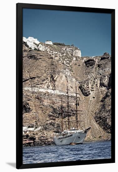 Saliboat Under the Caldera in Santorini Greece-null-Framed Photo