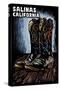 Salinas, California - Cowboy Boots - Scratchboard-Lantern Press-Stretched Canvas