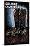 Salinas, California - Cowboy Boots - Scratchboard-Lantern Press-Mounted Art Print