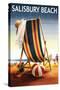 Salisbury Beach, Massachusetts - Beach Chair and Ball-Lantern Press-Stretched Canvas