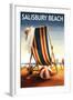Salisbury Beach, Massachusetts - Beach Chair and Ball-Lantern Press-Framed Art Print