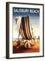 Salisbury Beach, Massachusetts - Beach Chair and Ball-Lantern Press-Framed Art Print