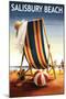 Salisbury Beach, Massachusetts - Beach Chair and Ball-Lantern Press-Mounted Art Print