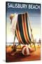 Salisbury Beach, Massachusetts - Beach Chair and Ball-Lantern Press-Stretched Canvas