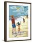 Salisbury Beach, Massachusetts - Kite Flyers-Lantern Press-Framed Art Print