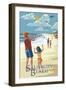 Salisbury Beach, Massachusetts - Kite Flyers-Lantern Press-Framed Art Print