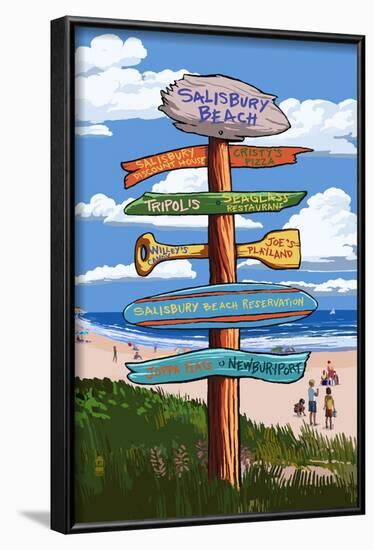 Salisbury Beach, Massachusetts - Signpost Destinations-Lantern Press-Framed Art Print