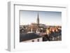 Salisbury cathedral across the rooftops of the city, Salisbury, Wiltshire, England, United Kingdom,-Julian Elliott-Framed Photographic Print