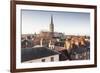 Salisbury cathedral across the rooftops of the city, Salisbury, Wiltshire, England, United Kingdom,-Julian Elliott-Framed Photographic Print