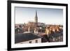 Salisbury cathedral across the rooftops of the city, Salisbury, Wiltshire, England, United Kingdom,-Julian Elliott-Framed Photographic Print