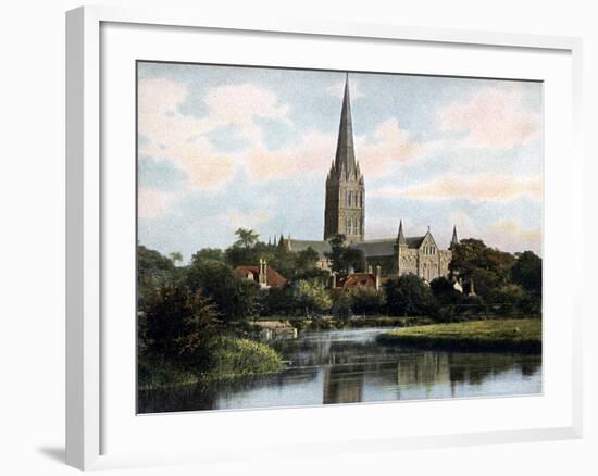 Salisbury Cathedral as Seen from the River Avon, Salisbury, Wiltshire, Early 20th Century-null-Framed Giclee Print