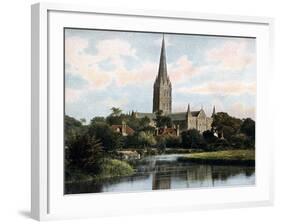 Salisbury Cathedral as Seen from the River Avon, Salisbury, Wiltshire, Early 20th Century-null-Framed Giclee Print