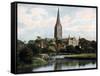 Salisbury Cathedral as Seen from the River Avon, Salisbury, Wiltshire, Early 20th Century-null-Framed Stretched Canvas