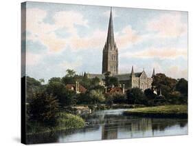 Salisbury Cathedral as Seen from the River Avon, Salisbury, Wiltshire, Early 20th Century-null-Stretched Canvas