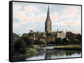 Salisbury Cathedral as Seen from the River Avon, Salisbury, Wiltshire, Early 20th Century-null-Framed Stretched Canvas