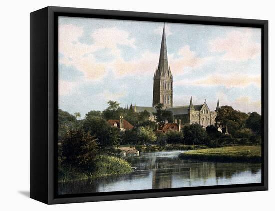 Salisbury Cathedral as Seen from the River Avon, Salisbury, Wiltshire, Early 20th Century-null-Framed Stretched Canvas