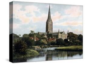 Salisbury Cathedral as Seen from the River Avon, Salisbury, Wiltshire, Early 20th Century-null-Stretched Canvas