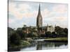 Salisbury Cathedral as Seen from the River Avon, Salisbury, Wiltshire, Early 20th Century-null-Stretched Canvas