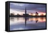 Salisbury Cathedral at Dawn Reflected in the Flooded West Harnham Water Meadows-Julian Elliott-Framed Stretched Canvas