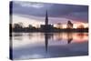 Salisbury Cathedral at Dawn Reflected in the Flooded West Harnham Water Meadows-Julian Elliott-Stretched Canvas