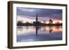 Salisbury Cathedral at Dawn Reflected in the Flooded West Harnham Water Meadows-Julian Elliott-Framed Photographic Print