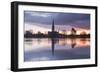 Salisbury Cathedral at Dawn Reflected in the Flooded West Harnham Water Meadows-Julian Elliott-Framed Photographic Print