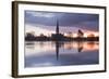 Salisbury Cathedral at Dawn Reflected in the Flooded West Harnham Water Meadows-Julian Elliott-Framed Photographic Print