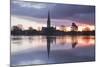 Salisbury Cathedral at Dawn Reflected in the Flooded West Harnham Water Meadows-Julian Elliott-Mounted Photographic Print