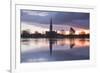 Salisbury Cathedral at Dawn Reflected in the Flooded West Harnham Water Meadows-Julian Elliott-Framed Photographic Print