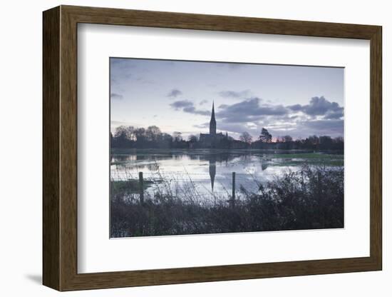 Salisbury Cathedral at Dawn Reflected in the Flooded West Harnham Water Meadows-Julian Elliott-Framed Photographic Print