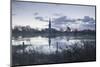 Salisbury Cathedral at Dawn Reflected in the Flooded West Harnham Water Meadows-Julian Elliott-Mounted Photographic Print