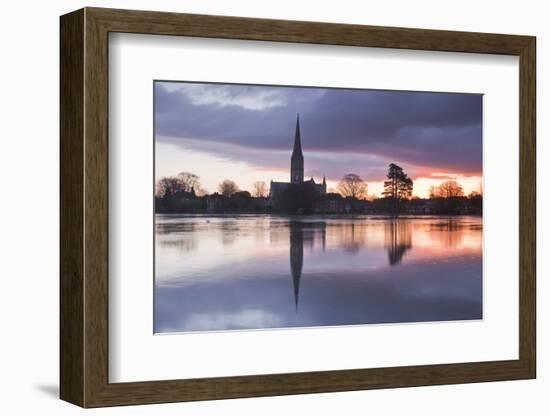 Salisbury Cathedral at Dawn Reflected in the Flooded West Harnham Water Meadows-Julian Elliott-Framed Photographic Print