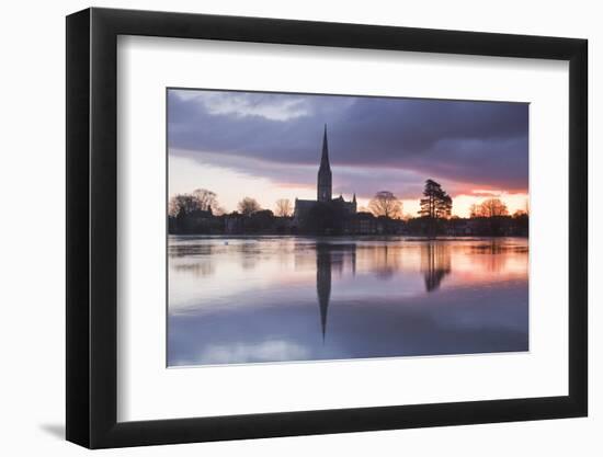 Salisbury Cathedral at Dawn Reflected in the Flooded West Harnham Water Meadows-Julian Elliott-Framed Photographic Print