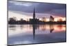 Salisbury Cathedral at Dawn Reflected in the Flooded West Harnham Water Meadows-Julian Elliott-Mounted Photographic Print