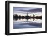 Salisbury Cathedral at Dawn Reflecting in the Flooded West Harnham Water Meadows-Julian Elliott-Framed Photographic Print