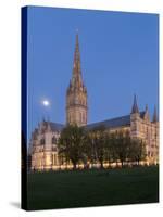 Salisbury Cathedral At Dusk With Moon-Charles Bowman-Stretched Canvas