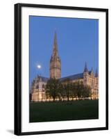 Salisbury Cathedral At Dusk With Moon-Charles Bowman-Framed Photographic Print