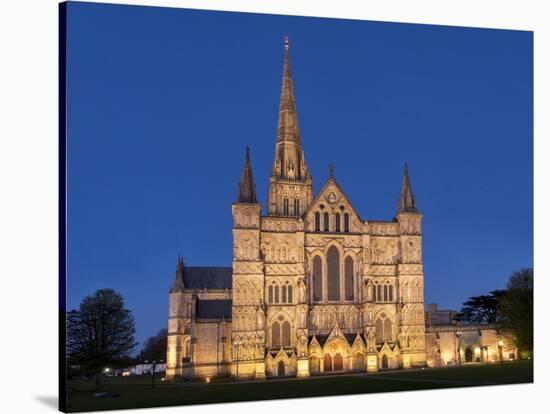 Salisbury Cathedral At Dusk-Charles Bowman-Stretched Canvas