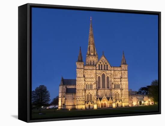 Salisbury Cathedral At Dusk-Charles Bowman-Framed Stretched Canvas