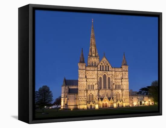 Salisbury Cathedral At Dusk-Charles Bowman-Framed Stretched Canvas