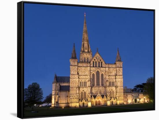 Salisbury Cathedral At Dusk-Charles Bowman-Framed Stretched Canvas