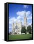 Salisbury Cathedral from the Southwest, Salisbury, Wiltshire, England, United Kingdom-David Hunter-Framed Stretched Canvas