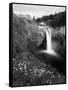 Salish Lodge and English Daisies, Snoqualmie Falls, Washington, USA-Charles Crust-Framed Stretched Canvas