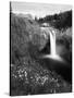 Salish Lodge and English Daisies, Snoqualmie Falls, Washington, USA-Charles Crust-Stretched Canvas