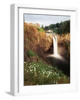 Salish Lodge and English Daisies, Snoqualmie Falls, Washington, USA-Charles Crust-Framed Photographic Print