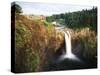 Salish Lodge and English Daisies, Snoqualmie Falls, Washington, USA-Charles Crust-Stretched Canvas